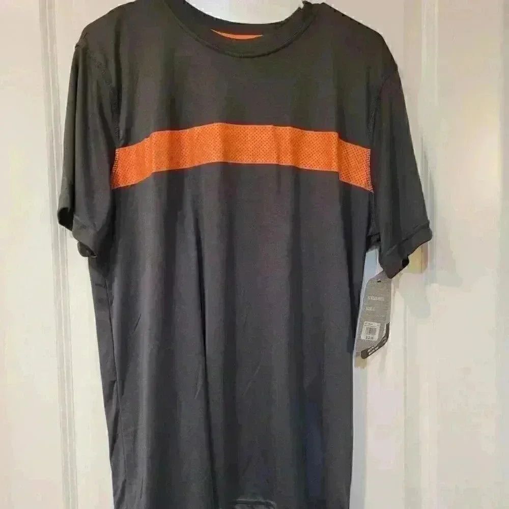 FourCast Men’s Short Sleeve Grey Orange Stripe T-Shirt NEW - Picture 2 of 5